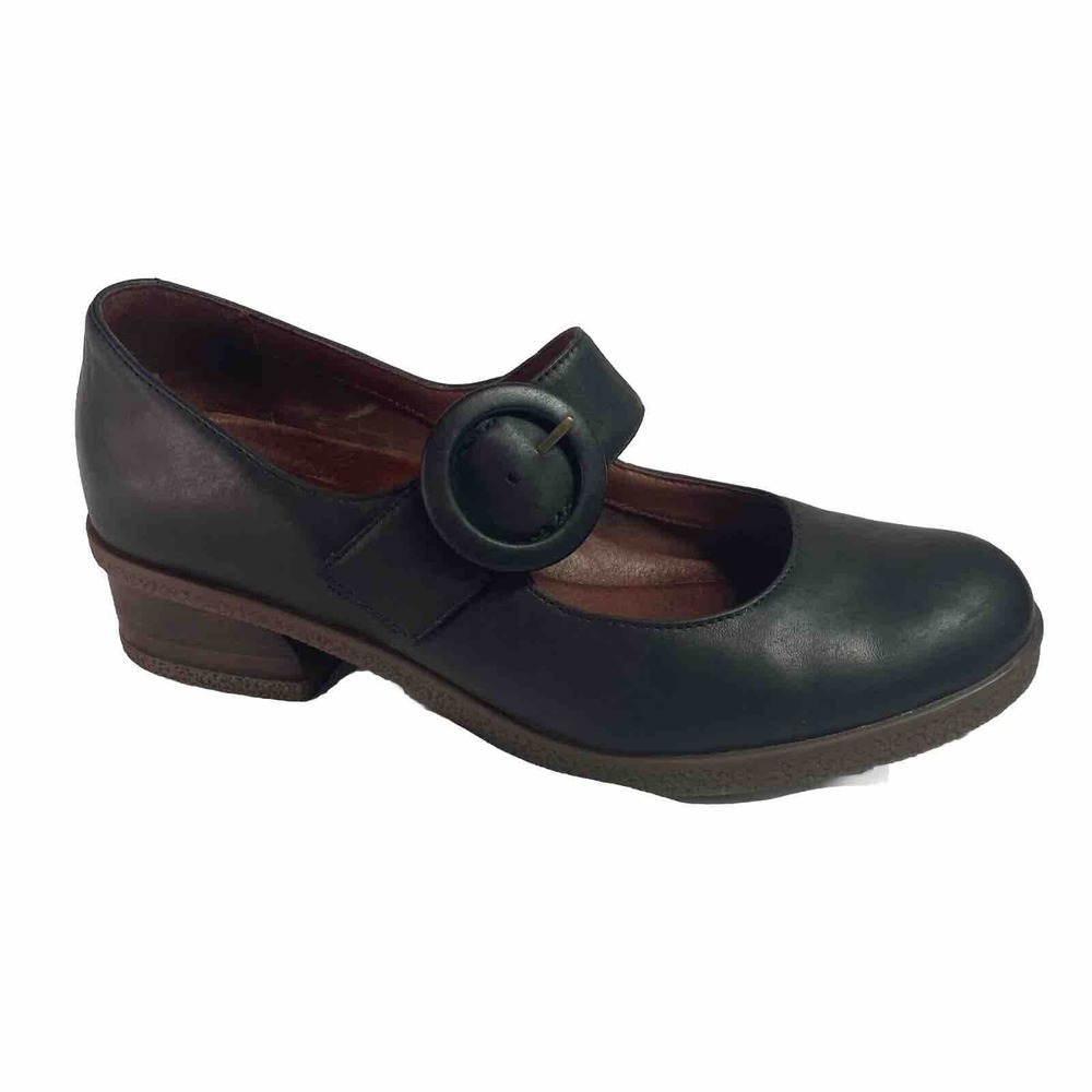 Dansko Black Leather Mary Jane Flats with Buckle